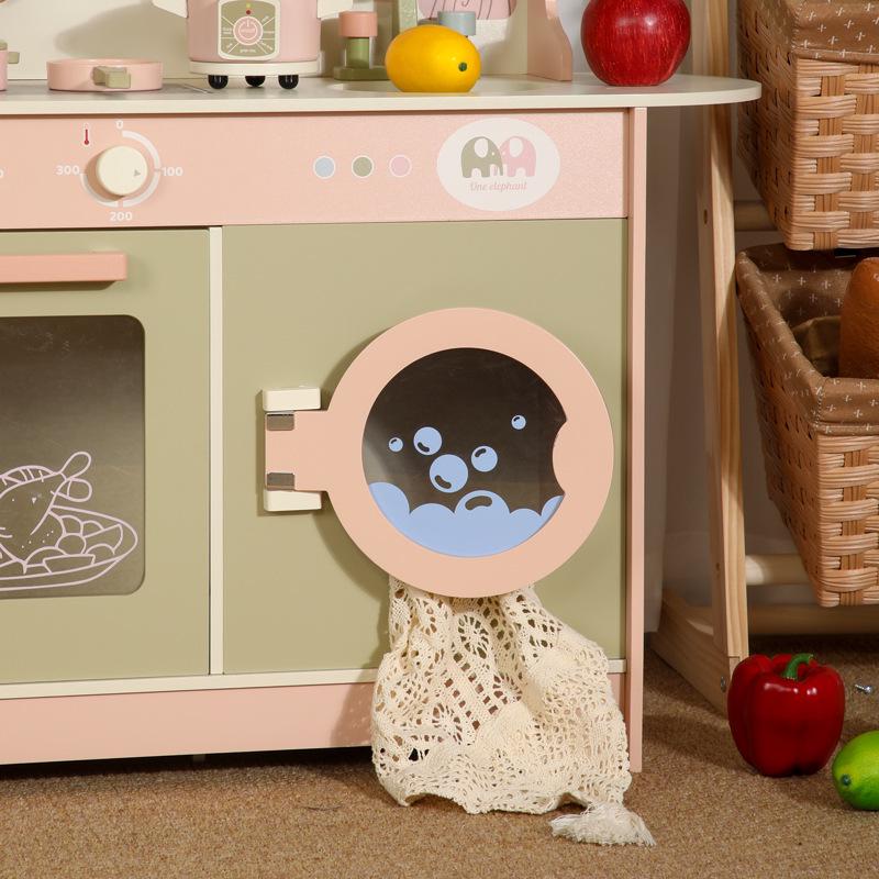 Wooden Kids' Kitchen Playset: Cross-Border Cooking Toys with Green Refrigerator