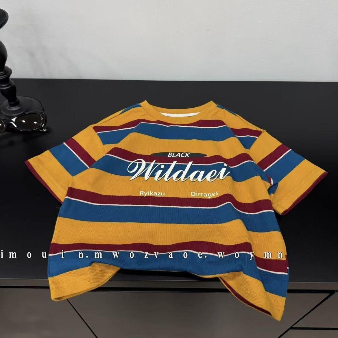 Boys  Lightweight Striped T-shirt - Summer 2026 Short Sleeve for Kids 100cm [In Stock]