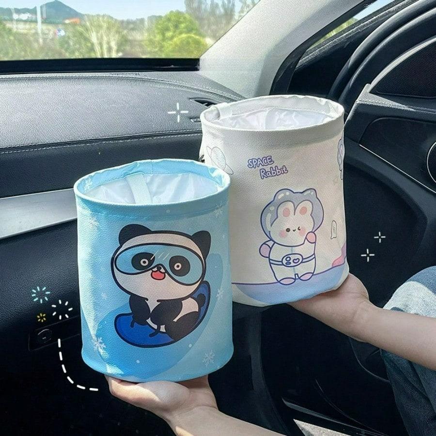 Car Trash Can Foldable Car Storage Box Umbrella Storage Cartoon Car Garbage Bag