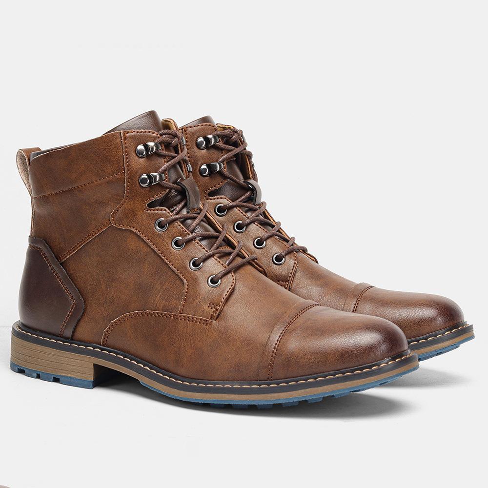Men's Boots New Plus Size Men's Leather Boots Single Boots Fashionable Workwear Short Boots High Top Shoes