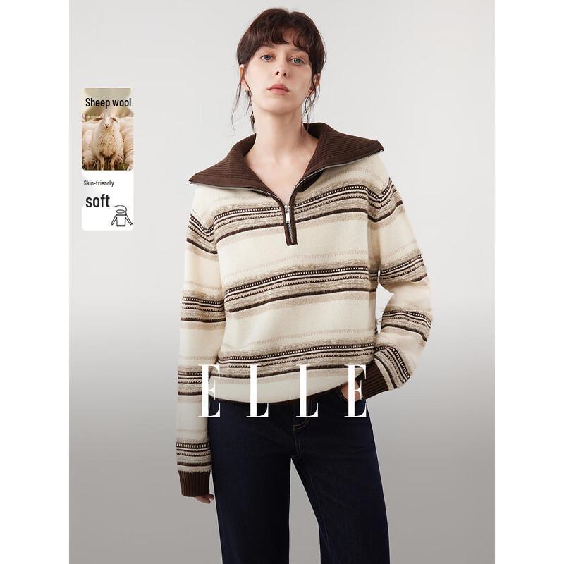 ELLE Women s Retro Striped Knitted Sweater S