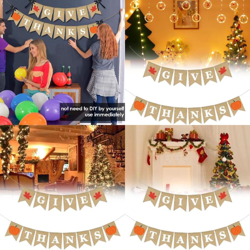 Holiday Banner Decor Pack With Jute Flags For Christmas Thanksgiving Celebrations