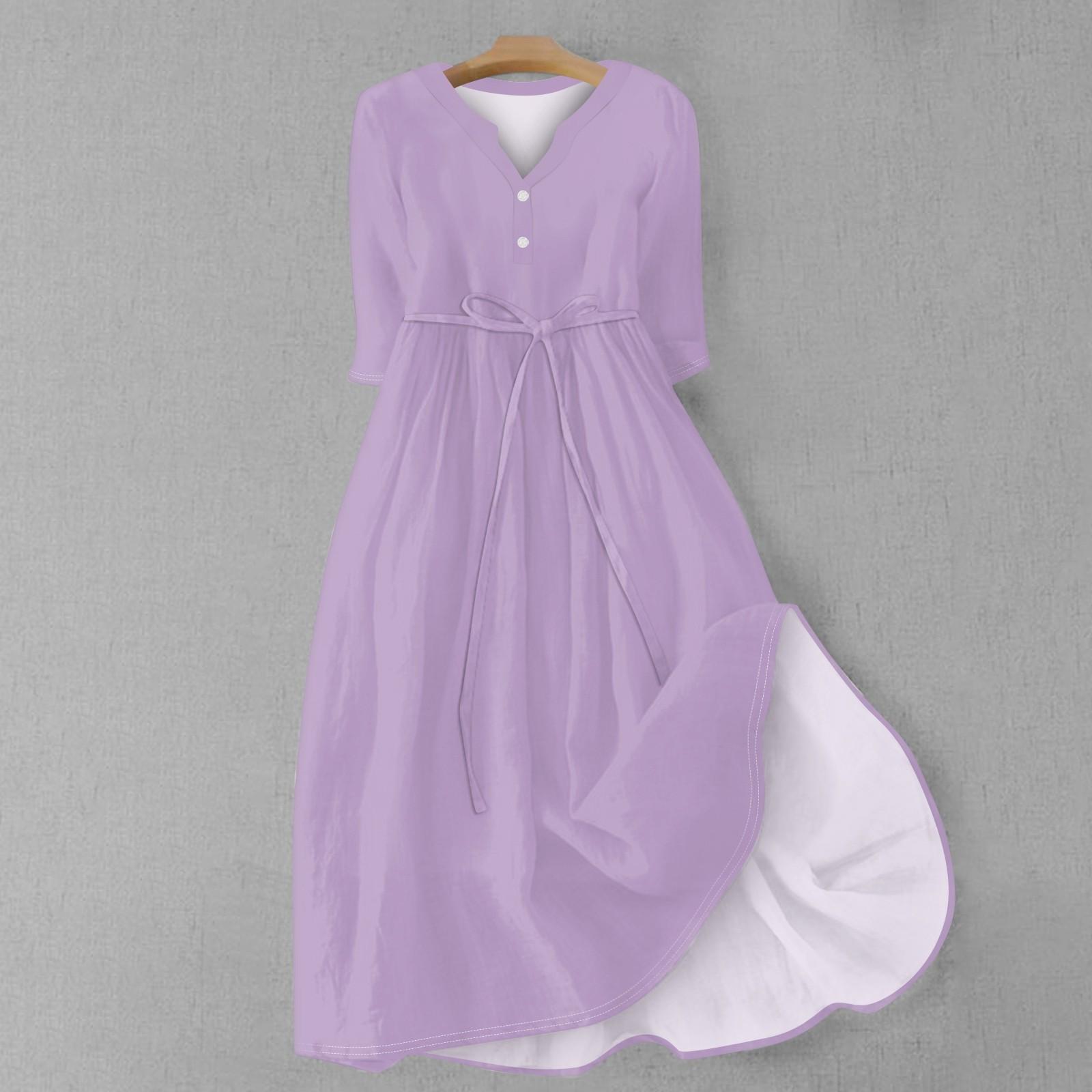 

Женская мода повседневное однотонное платье с v-образным вырезом и рукавами 3/4 на бретельках XXXL