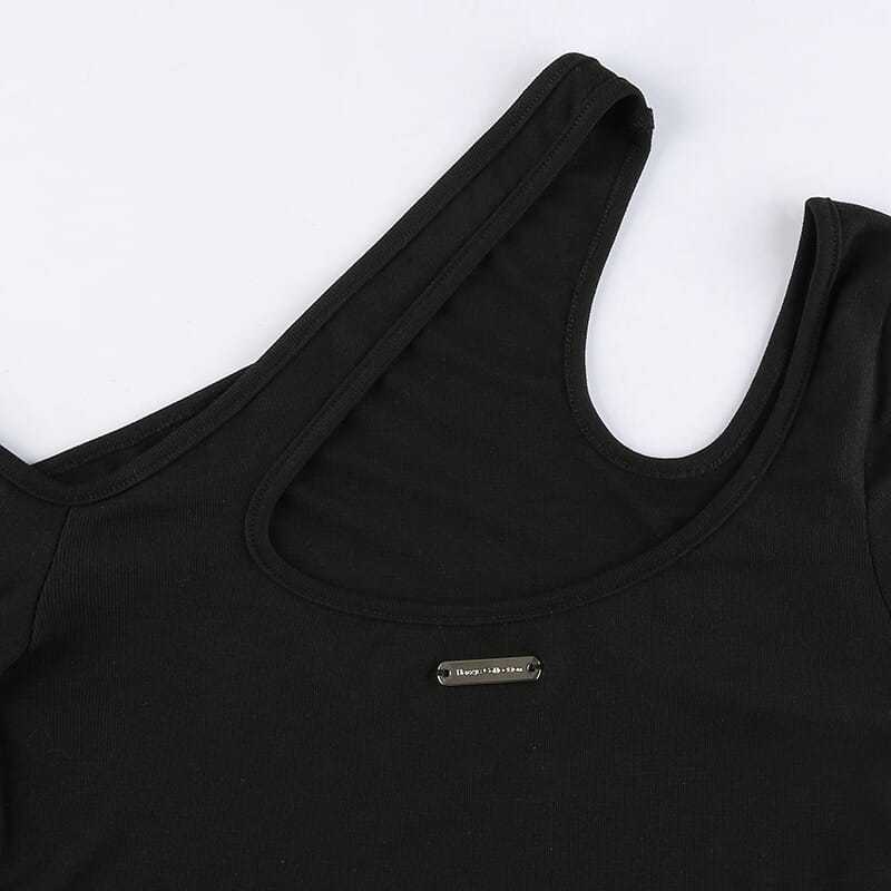 Dvoudílné tričko v kontrastní barvě s odklopenými rameny Dámské Slim Nepravidelné Top Krátký Dlouhý Rukáv