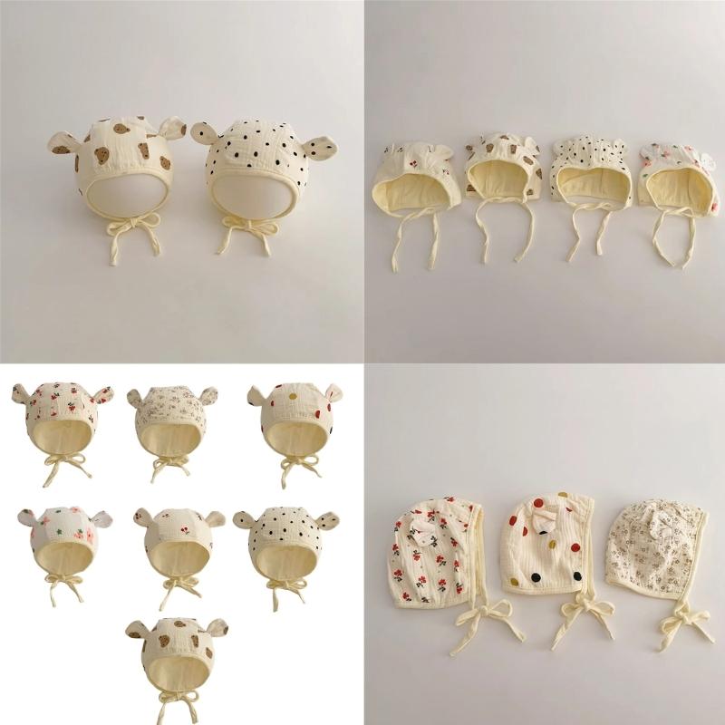 Lovely Earflap Hat with Chin Tie, Baby Fetal Caps Soft & Breathable Bonnet Fashionable Infant Hospital Hat for 0-1 Year