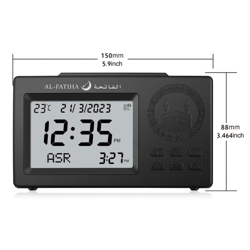 LED Clock for Prayers with Blue Backlight Tabletop Alarm Clock Azan Sound Reminder Azan Time Hijri & Gregorian Calendars
