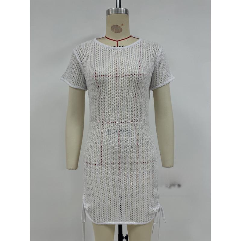 Damska nowa letnia seksowna sukienka typu halter ze ściągaczem i średnim stanem i krótkim rękawem