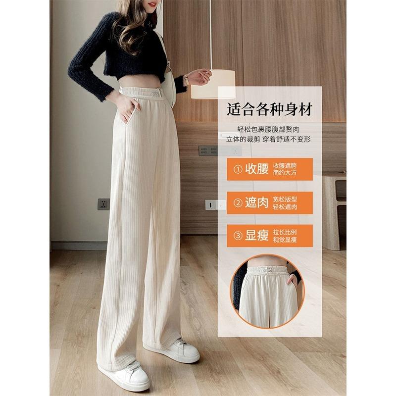Chenier Wide-leg Pants Women's Pants Autumn and Winter Velvet Thickened High Waist Drape Straight Mopping Casual Black Trousers
