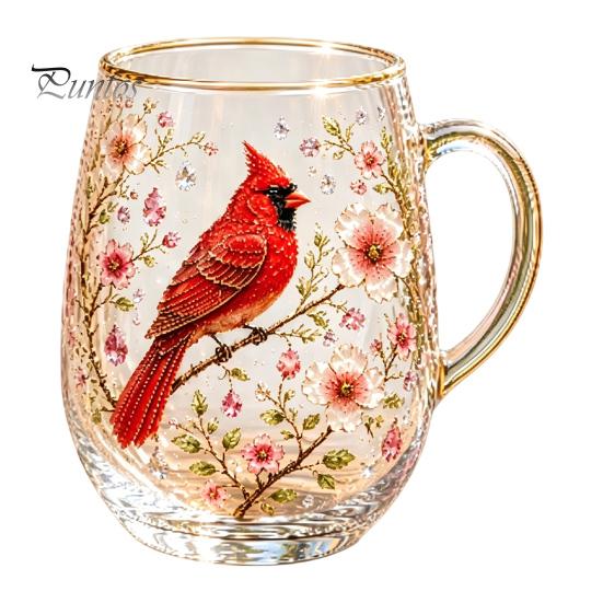 Blumenmuster Glasbecher Morgen-Teetasse, Kolibri-Blumenbecher mit Goldrand, Natur-Motiv Glasware für Kaffee Saft Wein Heiß Kalt