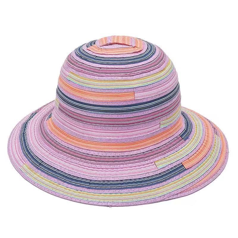 Hand Embroidered Fisherman Hat For Beach Vacation Sun Protection  Dome Colored Stripe  Style Outdoor Sun Hat