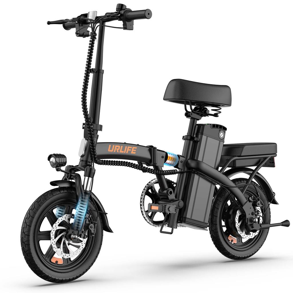 URLIFE F1L Yetişkin Şehir Elektrikli Bisikleti Seleli 48V7.5AH Batarya 350W Motor Elektrikli Bisiklet 14 İnç Off-Road Lastikler Kentsel Ulaşım Katlanabilir e-Bisiklet