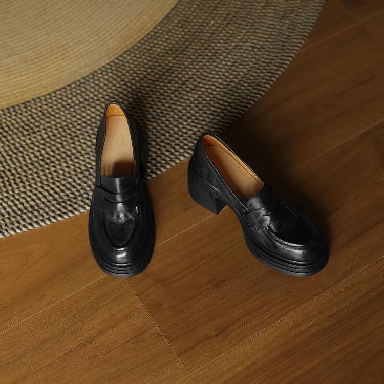 Módní dámské boty na robustním podpatku z pravé kůže na klínku, dámské platformové lodičky, dámské boty na vysokém podpatku, zapatos mujer, ručně vyráběné mokasíny s tlustou podrážkou