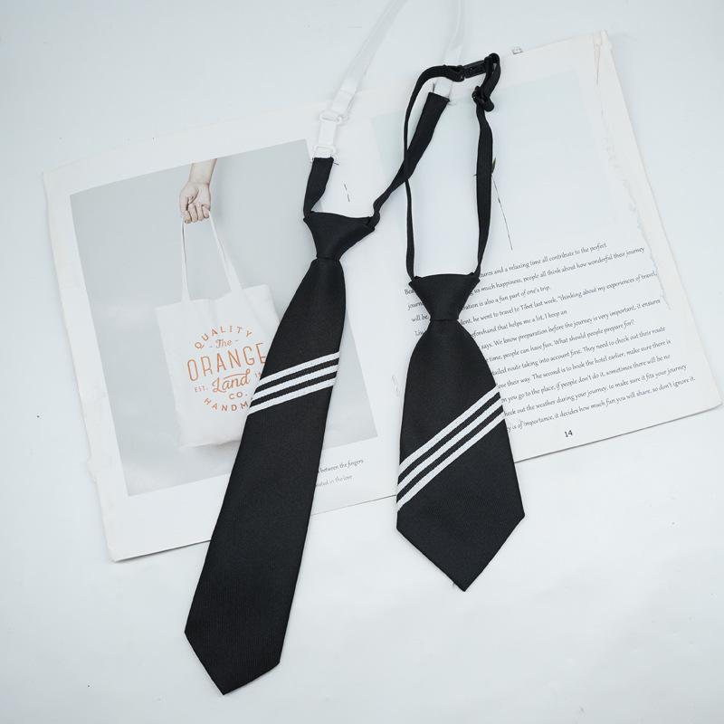 JK Women's No-Knot Black Stripe Academic Style Tie – Korean & Japanese School Uniform Accessory