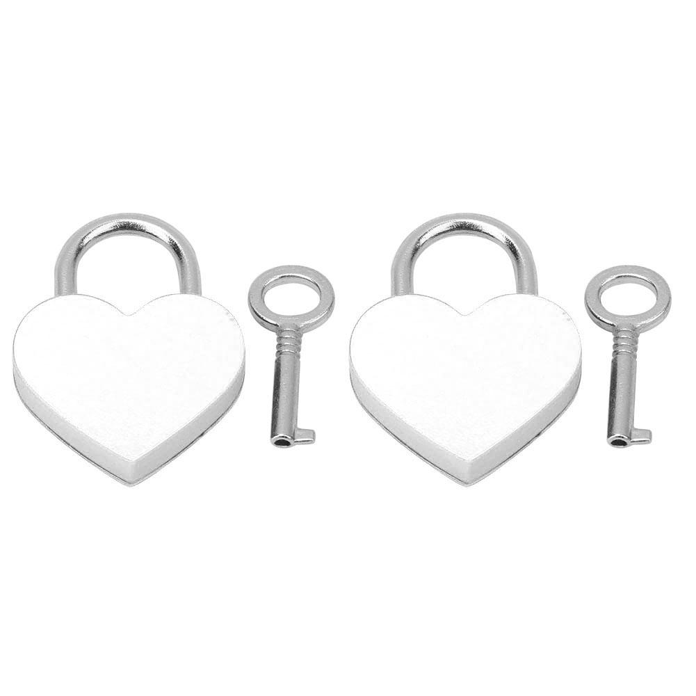 2 Sets Heart Lock Metal Colorful Exquisite Padlock Household Craft Supplies with Keys 30x39mm