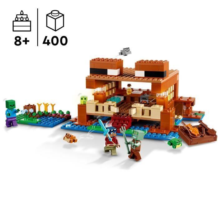 Lego® 21256 minecraft la maison de la grenouille, jouet avec figurines d'animaux, personnages : zombie et explorateur