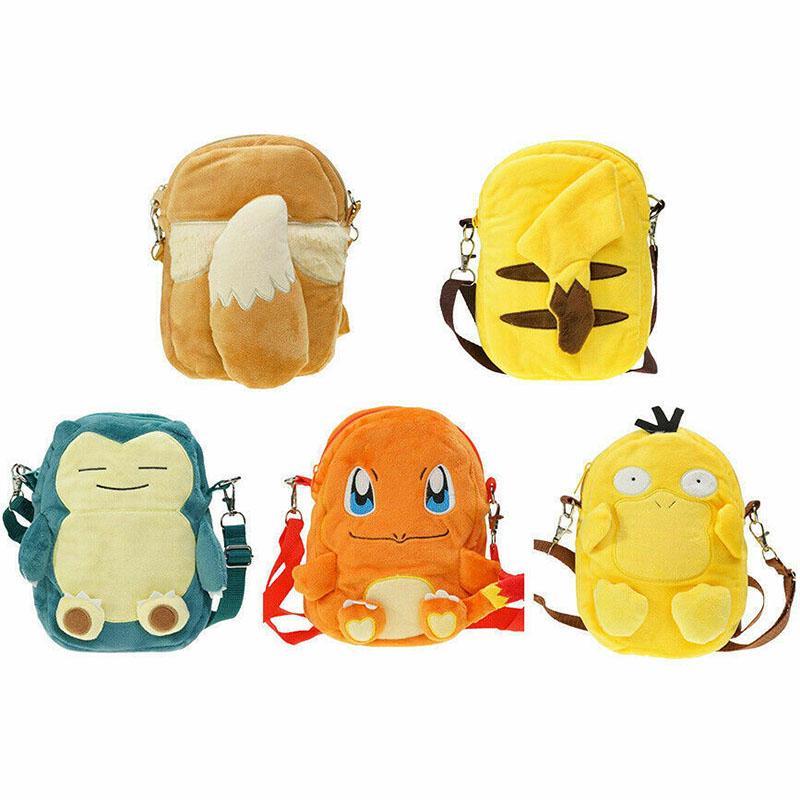 Snorlax Charmander Pikachu Eevee Psyduck Plush Backpack Kids Bag Zipper