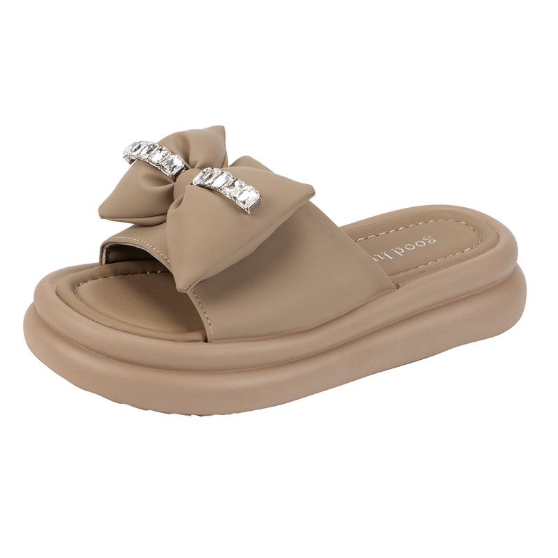 

Женские сандалии с бантом и стразами One Word - противоскользящие износостойкие прочные пляжные тапочки для отдыха на природе повседневная летняя обувь 42 хаки