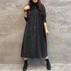 Women's Casual Retro Style Dress with Turn-down Collar and Long Sleeves