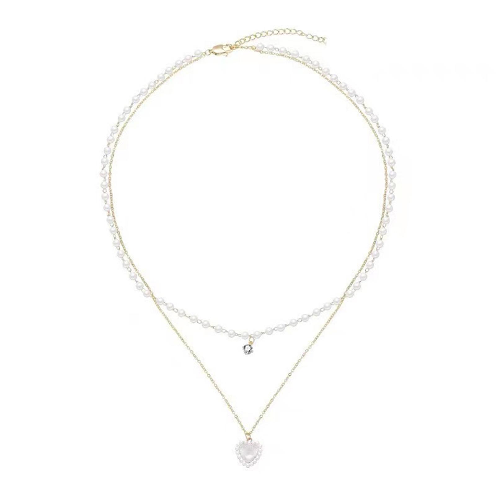 

Двухслойное ожерелье с подвеской в виде сердца, жемчужная цепочка, сплавная текстура, подходит для повседневной носки и особых случаев