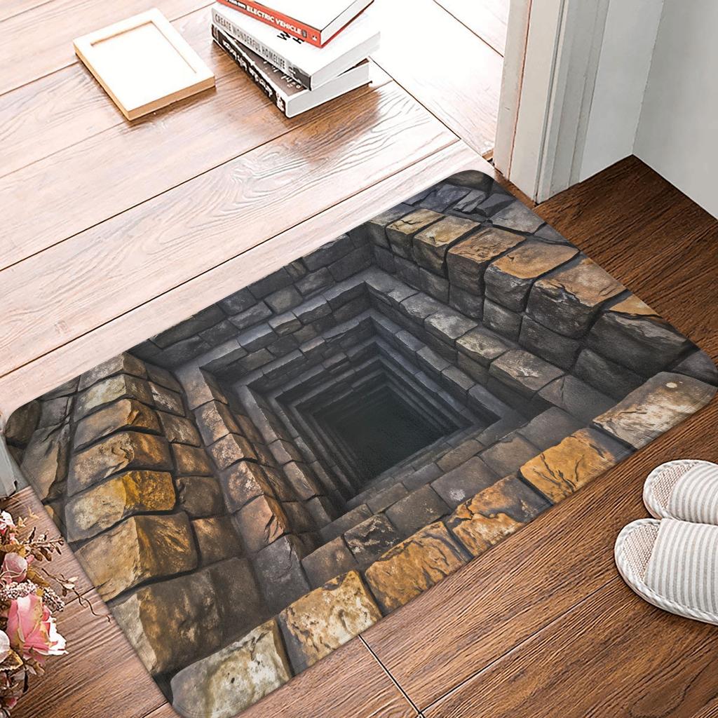 3D Visual Illusion Deep Pit Trap Front Floor Door Entrance Mat Indoor  Kitchen Bath Doormat Bedroom Carpet Rug