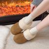 Women's Inside Heightening Low Heel Baotou Half-Drag Winter New Round Toe Scrub Fleece Warm Slippers