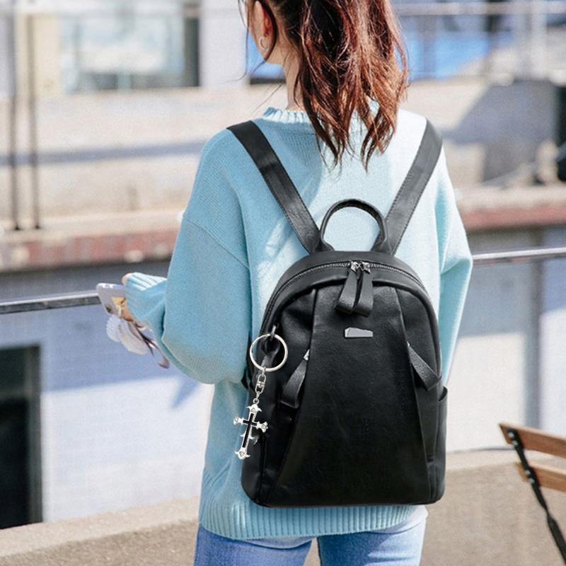 Třpytivý Vintage Klíčenka s Křížkem Křesťanská Náboženská Klíčenka Přívěsek na Tašku Šperk