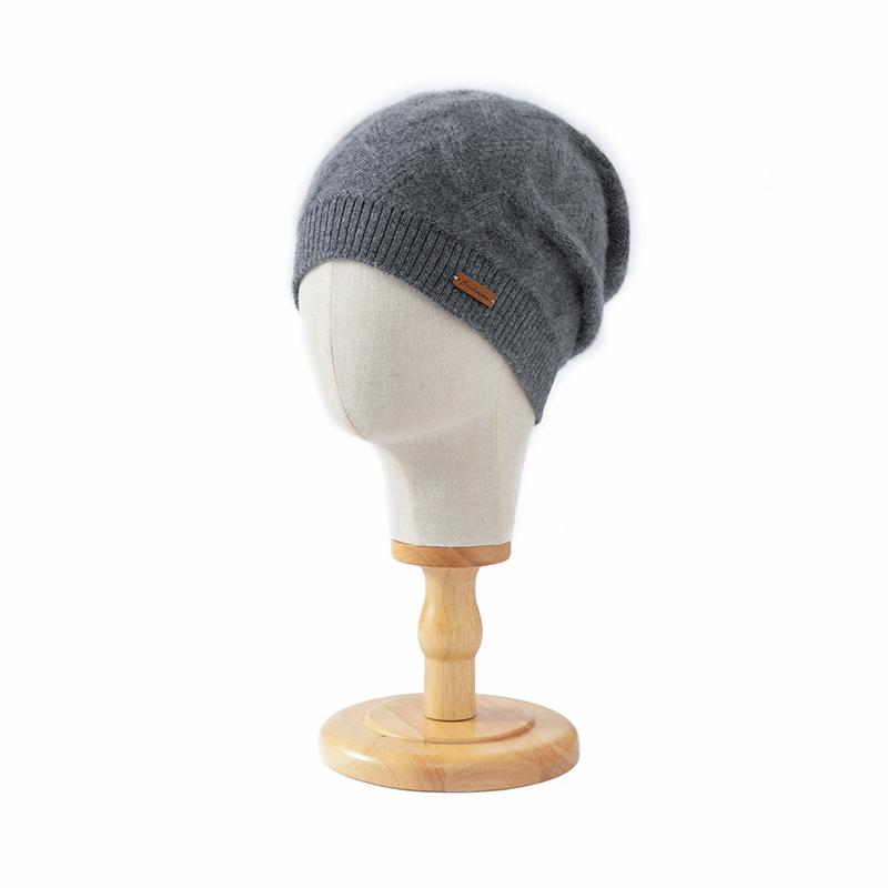 Women's 100% Pure Cashmere Knit Beanie Hat Chevron Pattern Warm Soft Cozy Winter Casual Cap Cold Weather Headwear Accessory