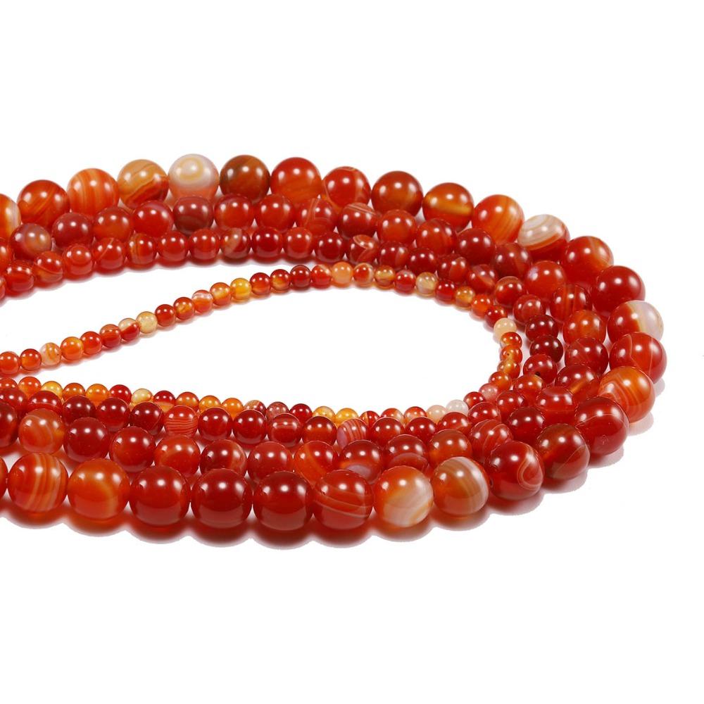 Red Beads Round Carnelian Natural Banded Agat Natural Stone Charm Beads For Jewelry Making DIY Bracelet Necklace 4 6 8 10 12 Mm