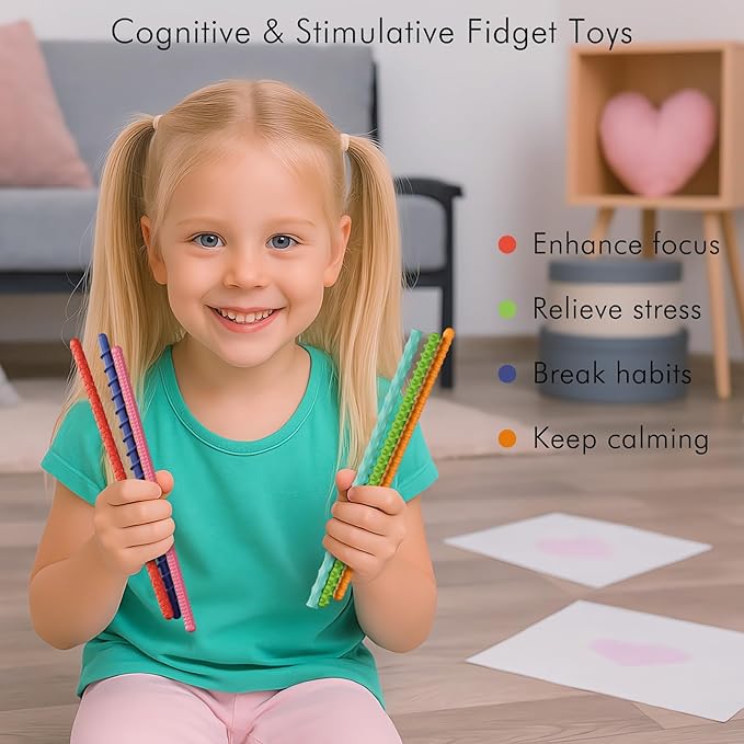 Giocattoli Bambini Bambini 6 Pezzi Bacchette Fidget Flessibili, Sensoriali per Adulti Sollievo dallo Stress Ansia, Calma Viaggio Aereo Premi per Aula per