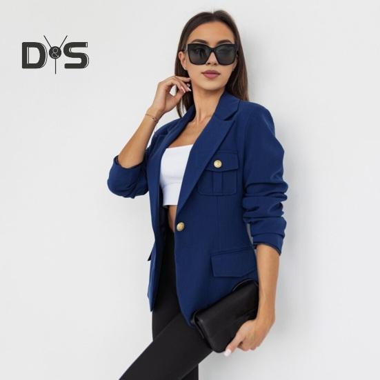 Women Suit Coat Lapel Long Sleeve Flap Pockets Suit Jacket Solid Color Single Button Office Lady Outwear