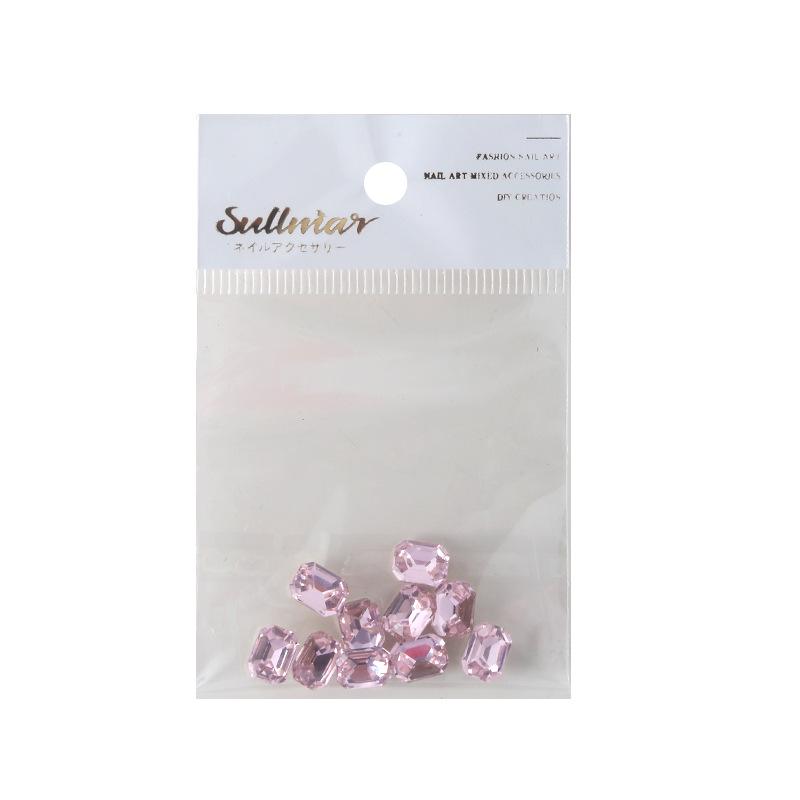 Moonlight Nail Art Diamond Decorations - 10 Pieces: Rectangle, Octagon, Square, Pointed Bottom Designs