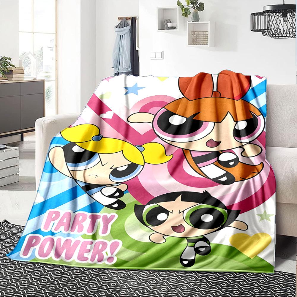 1pc Powerpuff4 Blanket, Gift, for Men and Women, Soft Blanket, Good for Sofa Bed Couch Travel, Lightweight Flannel Blanket