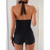 Summer Solid Black V Neck Halter Open Back Tankini Vest Tops Two Piece Shorts Swimsuit Holiday Corset Swim Clothes Swimwear