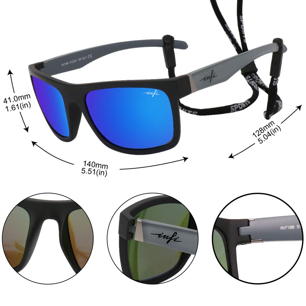 INFI Polarized Ultra with Mirrored UV for Sea and for Men and Women Sunglasses, Lightweight, Strap, Lenses, Protection, Fishing, Driving, Baseball,