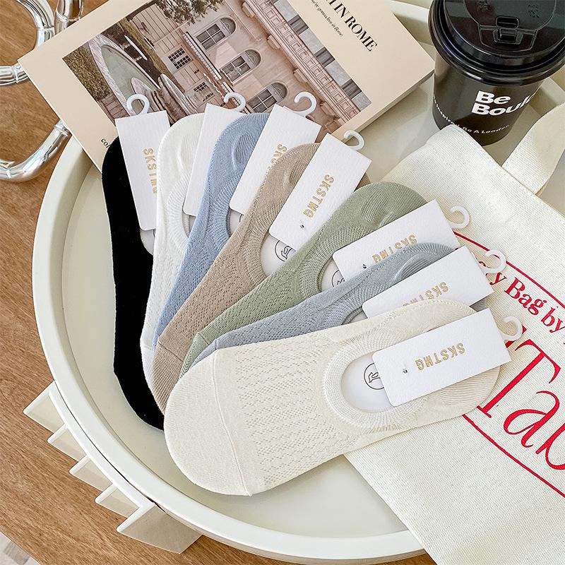 

Zhuji Women s Cotton Mesh No-Slip Low-Cut Summer Socks - Invisible, Thin, Solid Color Boat Socks One Size (33-39) бежевий