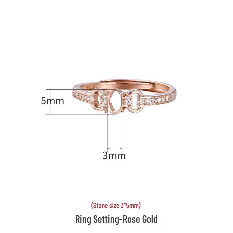 

S925 Sterling Silver Minimalist Ring Setting with Jade Amber for Men and Women Adjustable