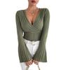 Women's V-Neck Ribbed Slim Long-Sleeve Autumn/Winter T-Shirt