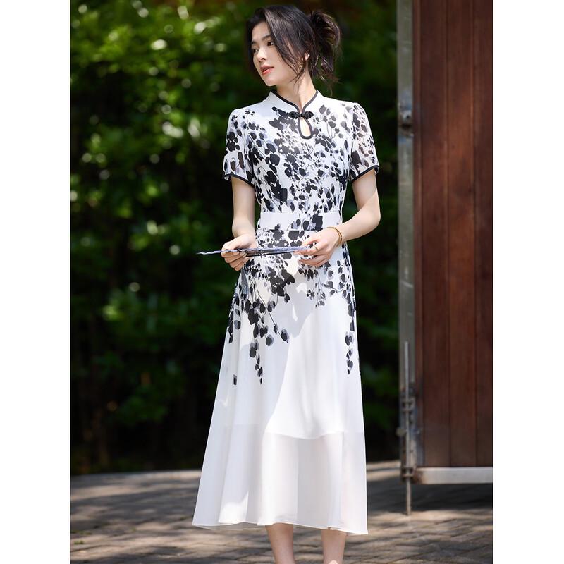 Elegant Ink Print Modified Cheongsam Dress XL