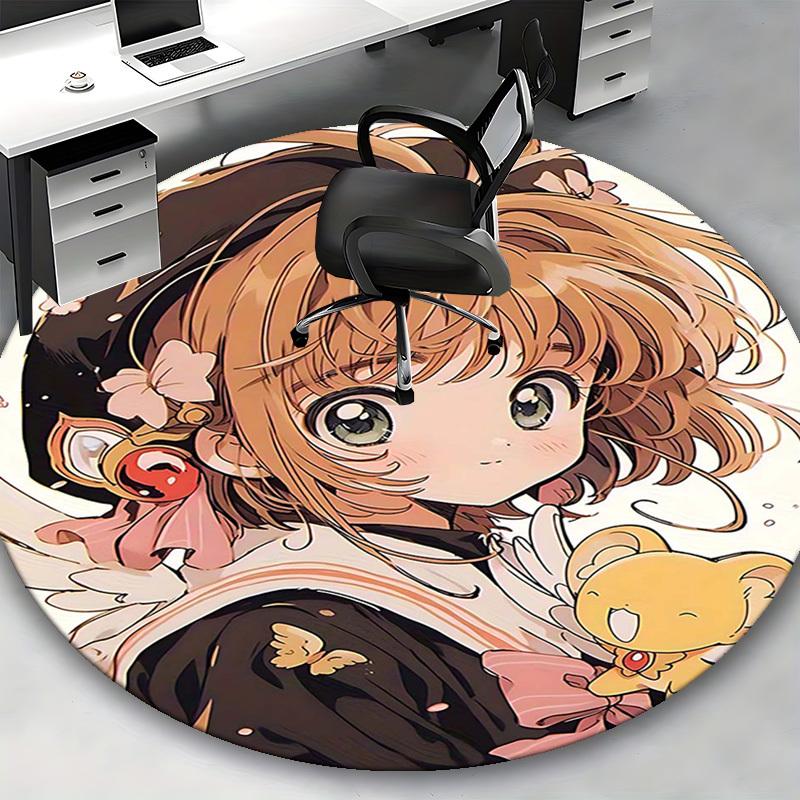1pc Cardcaptor Sakura Round Carpet Anime Design Chair Mat for Office, Home Decor, Living Room, Bedroom