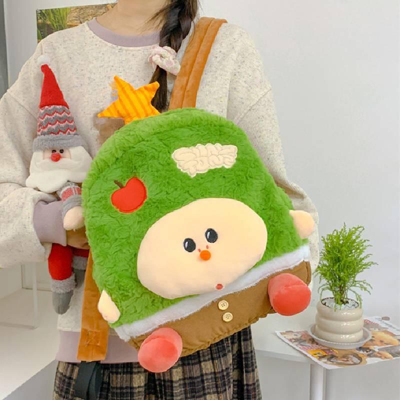 Sheep Apple Bear Pattern Plush Backpack Breathable Shoulder Straps Schoolbag
