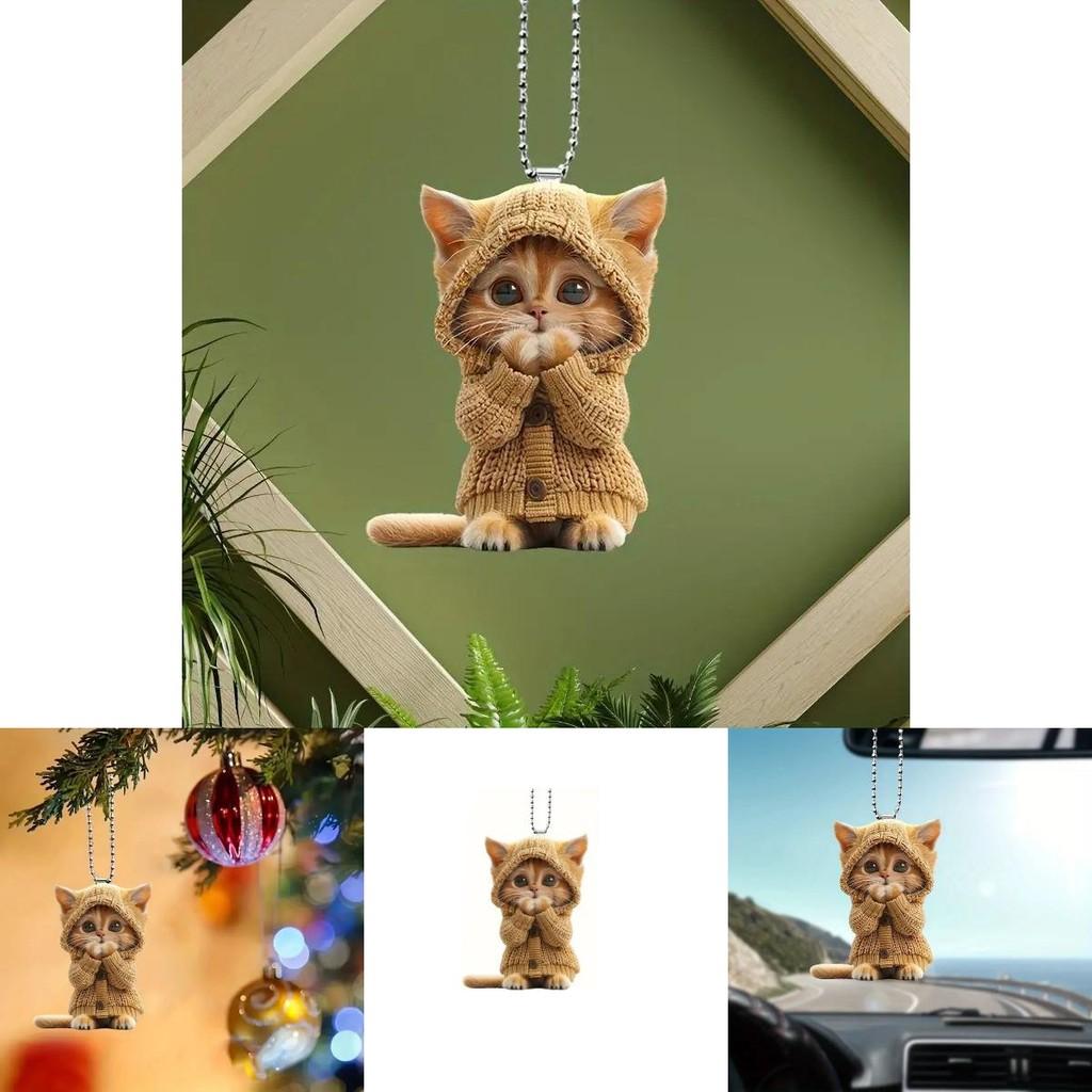 Cat Acrylic Car Accessory With Christmas Tree Decor For Auto Interior Decoration