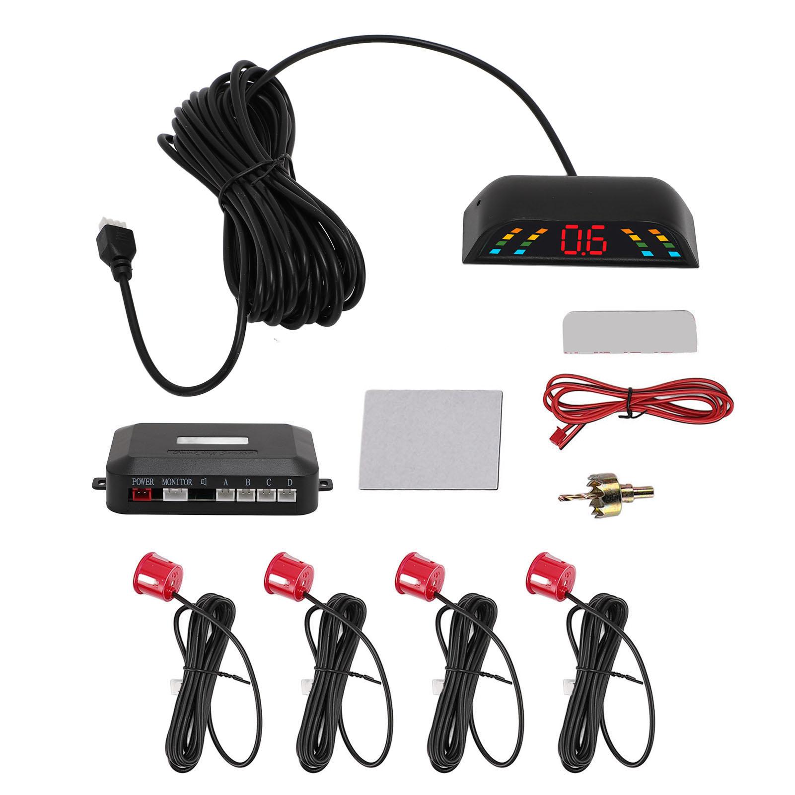 

Автомобільний паркувальний радар заднього ходу, 4 датчика звукового сигналу Цифровий автомобільний паркувальний датчик Задній радар заднього ходу Red