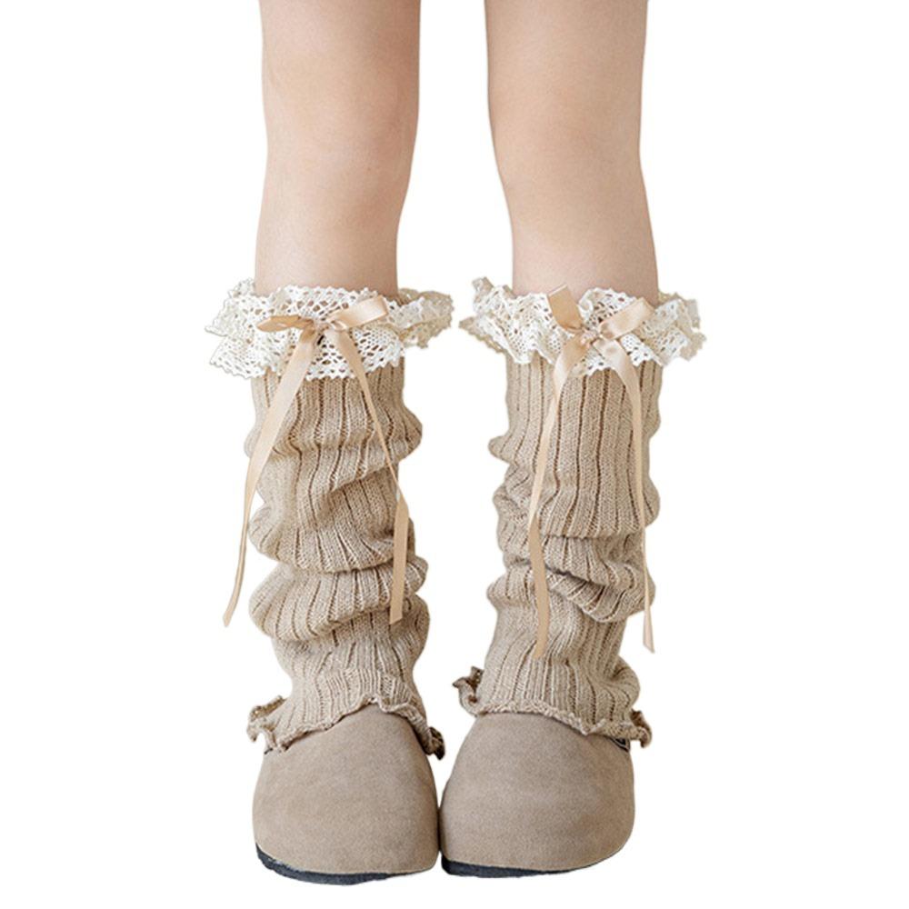 

Lace Trim Kids Lace Leg Warmers Solid Color Lolita Style Socks Autumn Season хакі