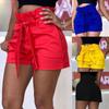 Pantaloncini Corti Casual da Donna a Vita Alta con Coulisse e Gamba Dritta con Tasche