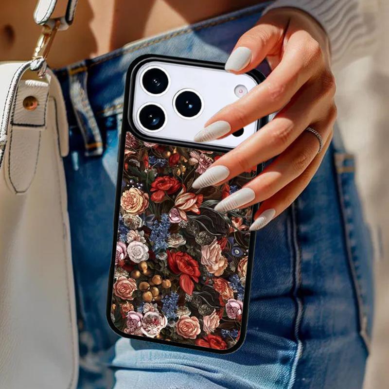 Vintage Flower Phone Case For iPhone 17 Air 14 15 13 12 Max Cover For Apple 16e 11 Pro Max Plus Coque