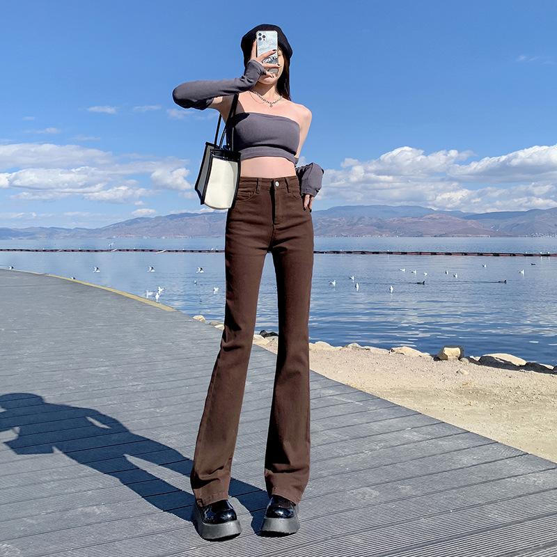 Slightly Flared Jeans Women's Autumn and Winter Korean Style Retro Hot Girl Slim Fit Slimming Small Figure High Micro Horn