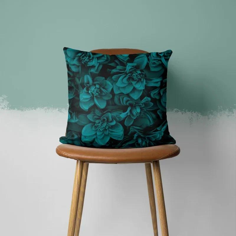 Teal Cushion Cover Leaf Feather Geometric Heart Sofa Pillowcase Bedroom Home Decor Office Decor Accessories 50x50cm45x45