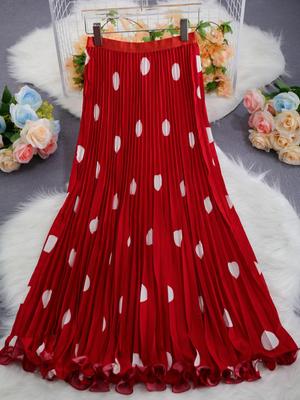 Chiffon-Faltenrock im japanisch-koreanischen Stil: Bequemer, Schlankmachender, Hoher Bund, Sehr Weiter Saum, Langer Freizeitrock