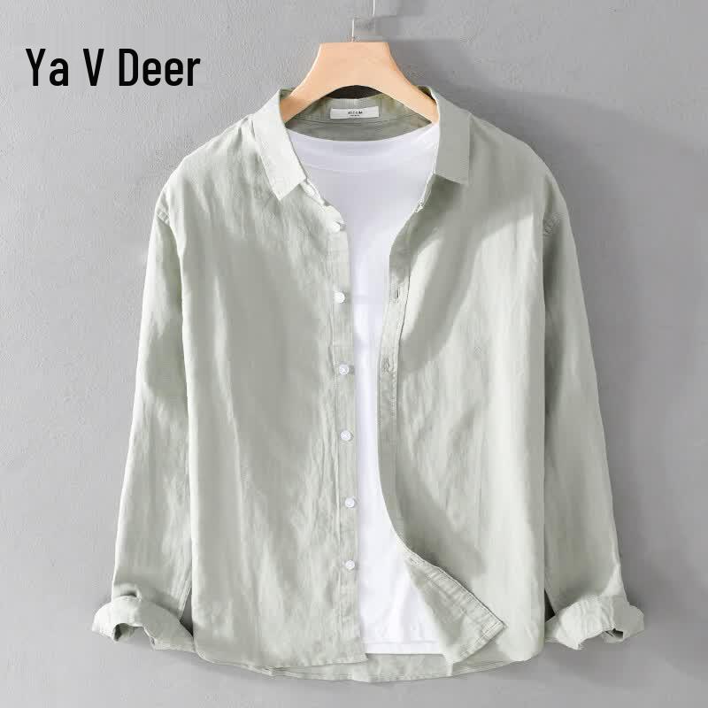 Men s Casual Linen Blend Long Sleeve Shirt M