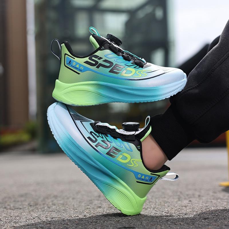Kids' Gradient Color Rotating Buckle Sneakers Breathable Mesh Non-slip Sports Shoes